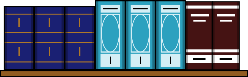 A diagram of a book shelf filled with books